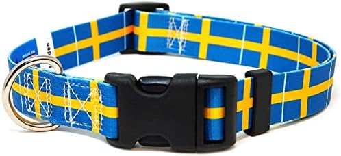 ปลอกคอสุนัขสวีเดน ธงสวีเดน | หัวเข็มขัดปล่อยด่วน | ผลิตใน NJ, USA | สำหรับสุนัขขนาดกลาง กว้าง 3/4 นิ้ว